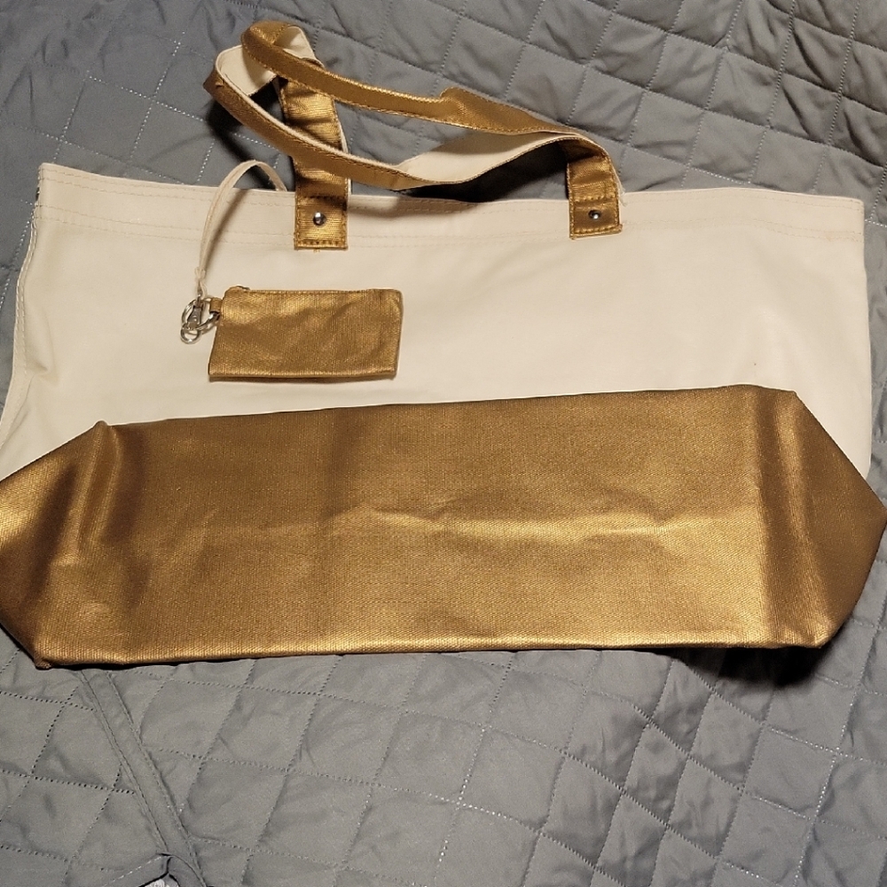 Bath And Body Works Elegant Gold and Cream Tote Bag